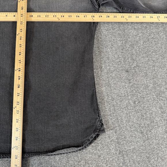 AllSaints Denim Shirt Mens XS Corduroy Collar Gray Flap Pockets Nice Fade - Picture 2 of 14